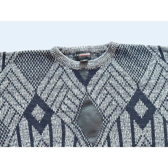 Vintage Exchange Unlimited 90s Faux Leather Patch Sweater Sz M - Picture 3 of 8